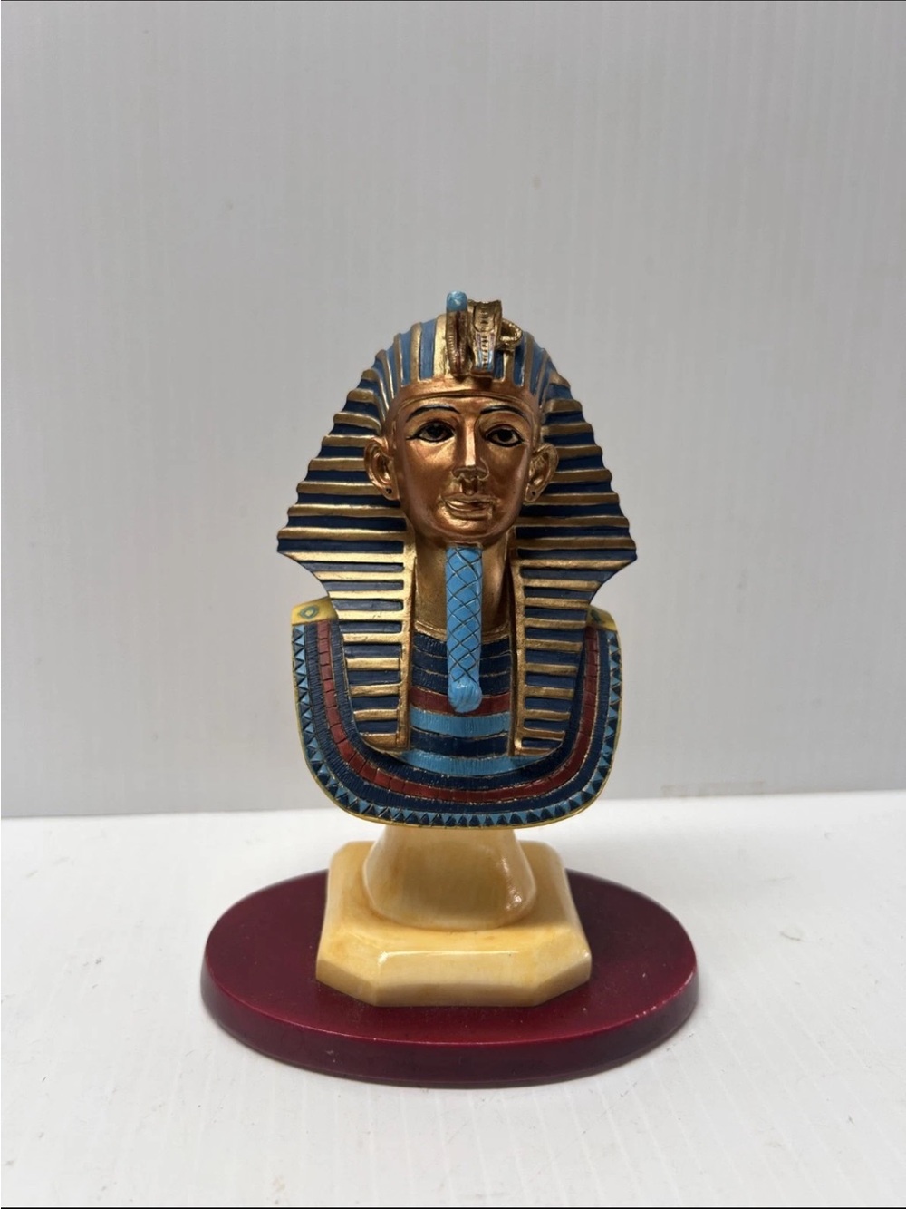 King Tutankhamun Egyptian Pharaoh Bust Resin Statue Gold Blue Figurine Decor